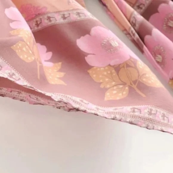 Pink Festival Bohemian Flower Floral Boho Printed Short Kimono Robe Tunic Wrap - Picture 5 of 14